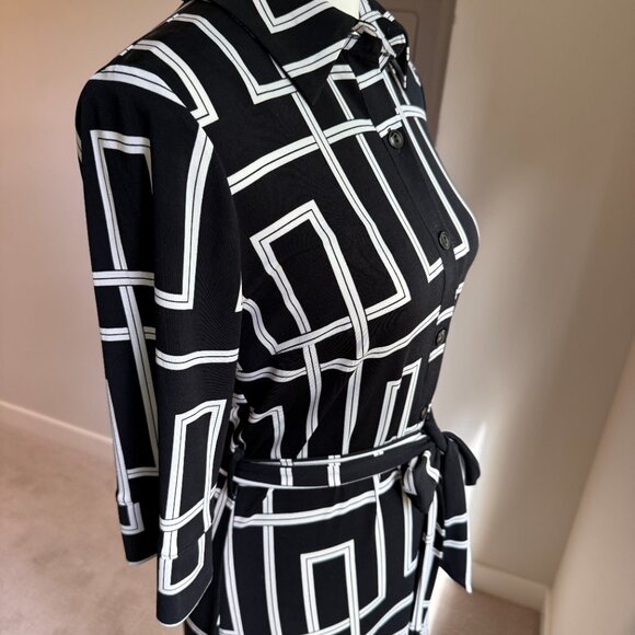WHBM Black and White Geometric Button Down Matte Jersey Shirt Dress - Sz. 4 - Picture 14 of 16